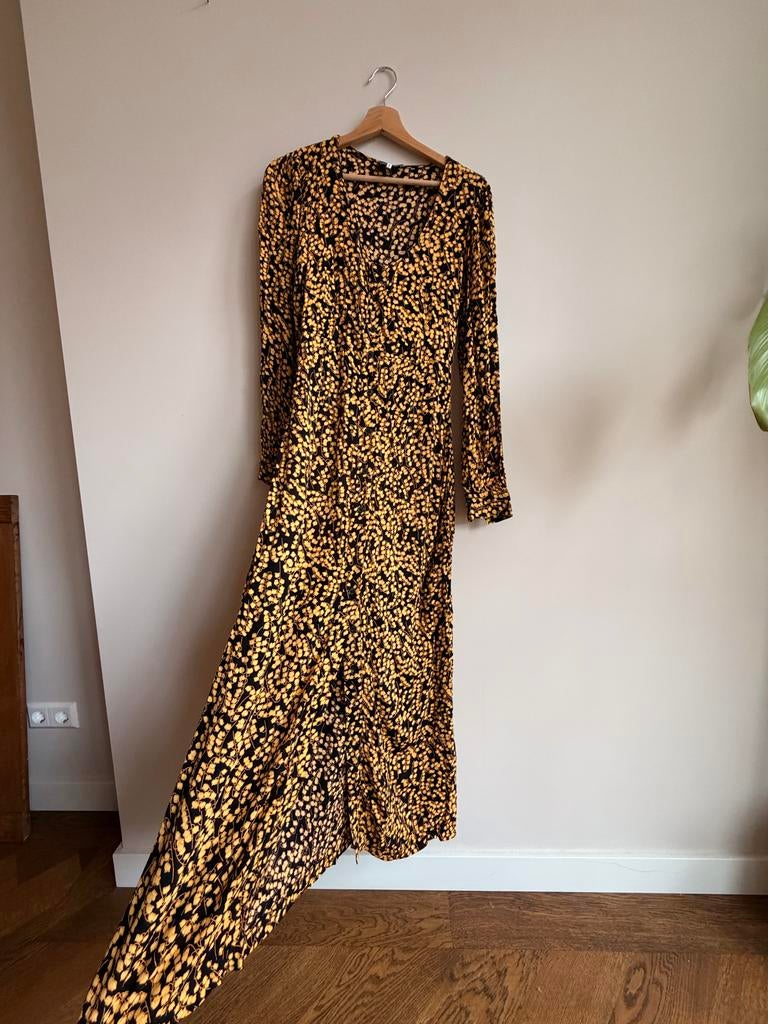 Ganni jurk, flower dress, Zwart, Ophalen of Verzenden, Zo goed als nieuw, Maat 36 (S)