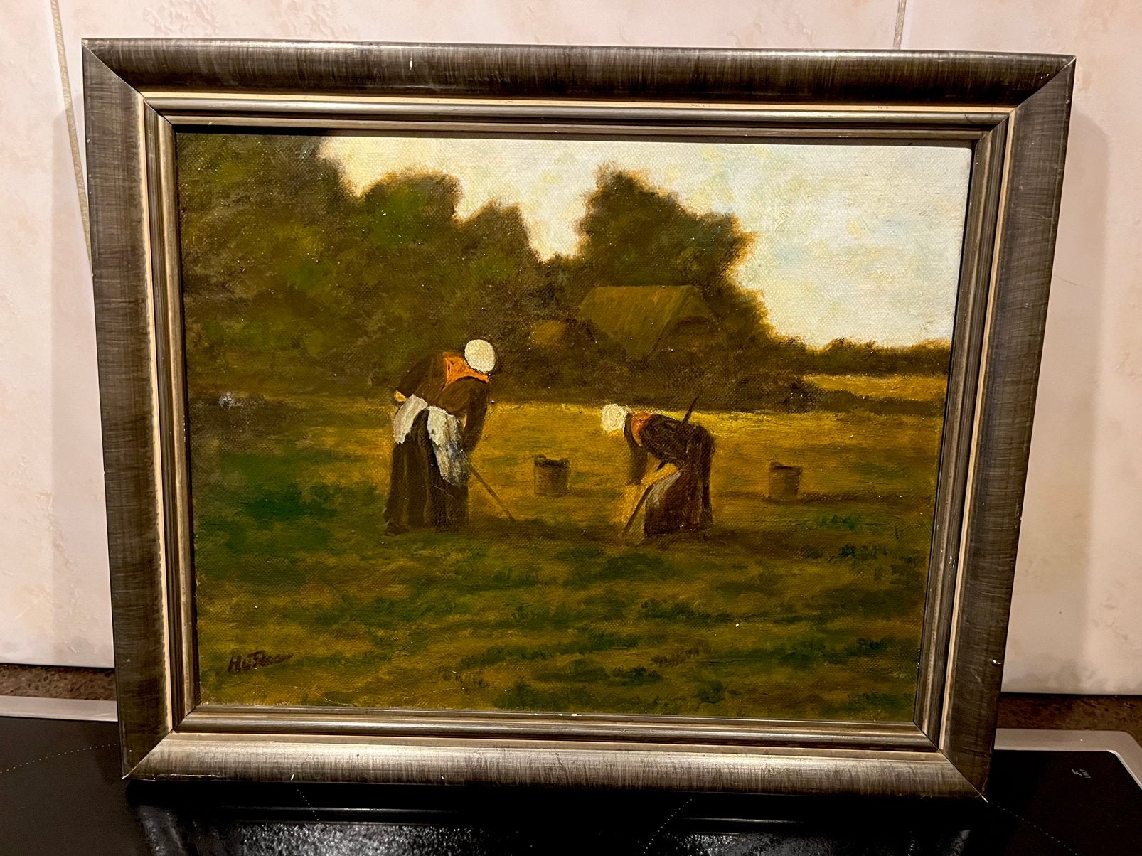 Olieverf buren landschap schilderij, Ophalen