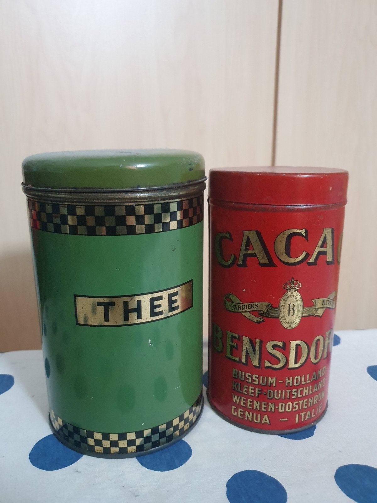 Vintage Bensdorp Cacao en Thee Blikken - Set van 2, Ophalen of Verzenden