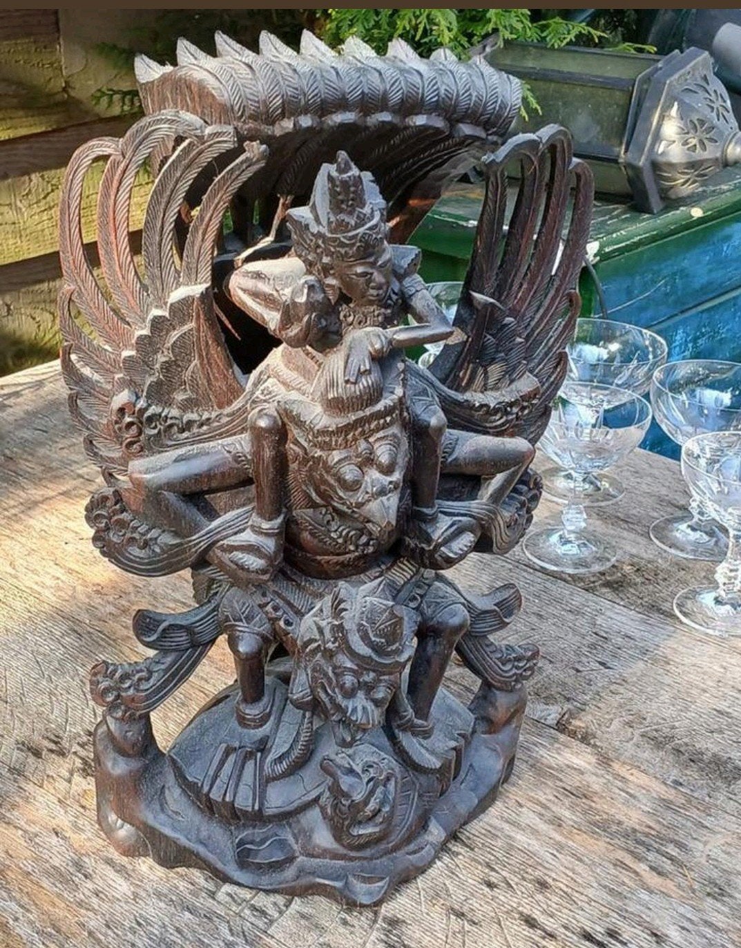Vintage Balinees Houten Garuda Vishnu Beeld, Antiek en Kunst, Ophalen of Verzenden, Handgemaakt, 20 - 50 cm, Beeld