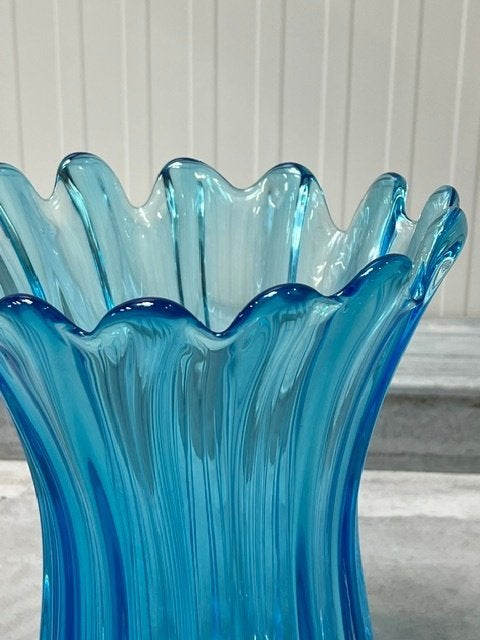 Vintage vaas jaren 70 design bloemenvaas retro vase blauw, Huis en Inrichting, Woonaccessoires | Vazen, Gebruikt, Blauw, ., 27 cm