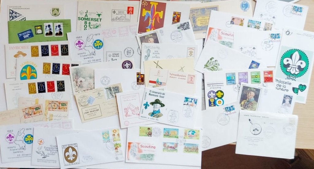 scouting collectie met 35 poststukken met zegels en stempels, Ophalen of Verzenden, Gebruikt, Overige typen