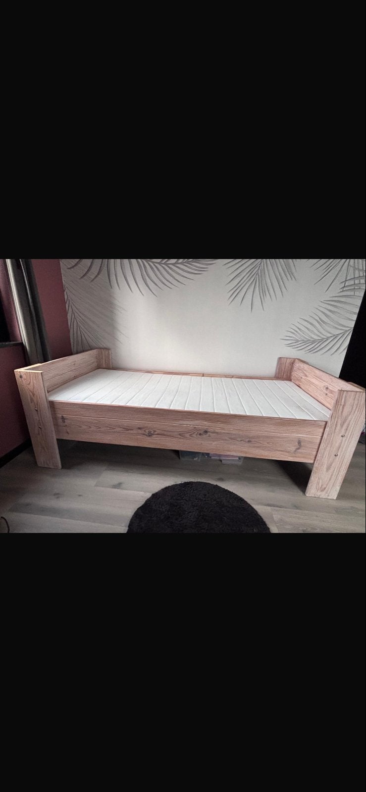Eenpersoons whitewash bed met Auping spiraalbodem, Ophalen, Gebruikt, 90 cm, Eenpersoons