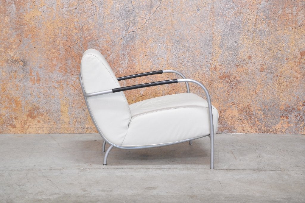 ZGAN gebroken witte leren Harvink Columbus design fauteuil, Harvink, Harvink, 75 tot 100 cm, Ophalen of Verzenden