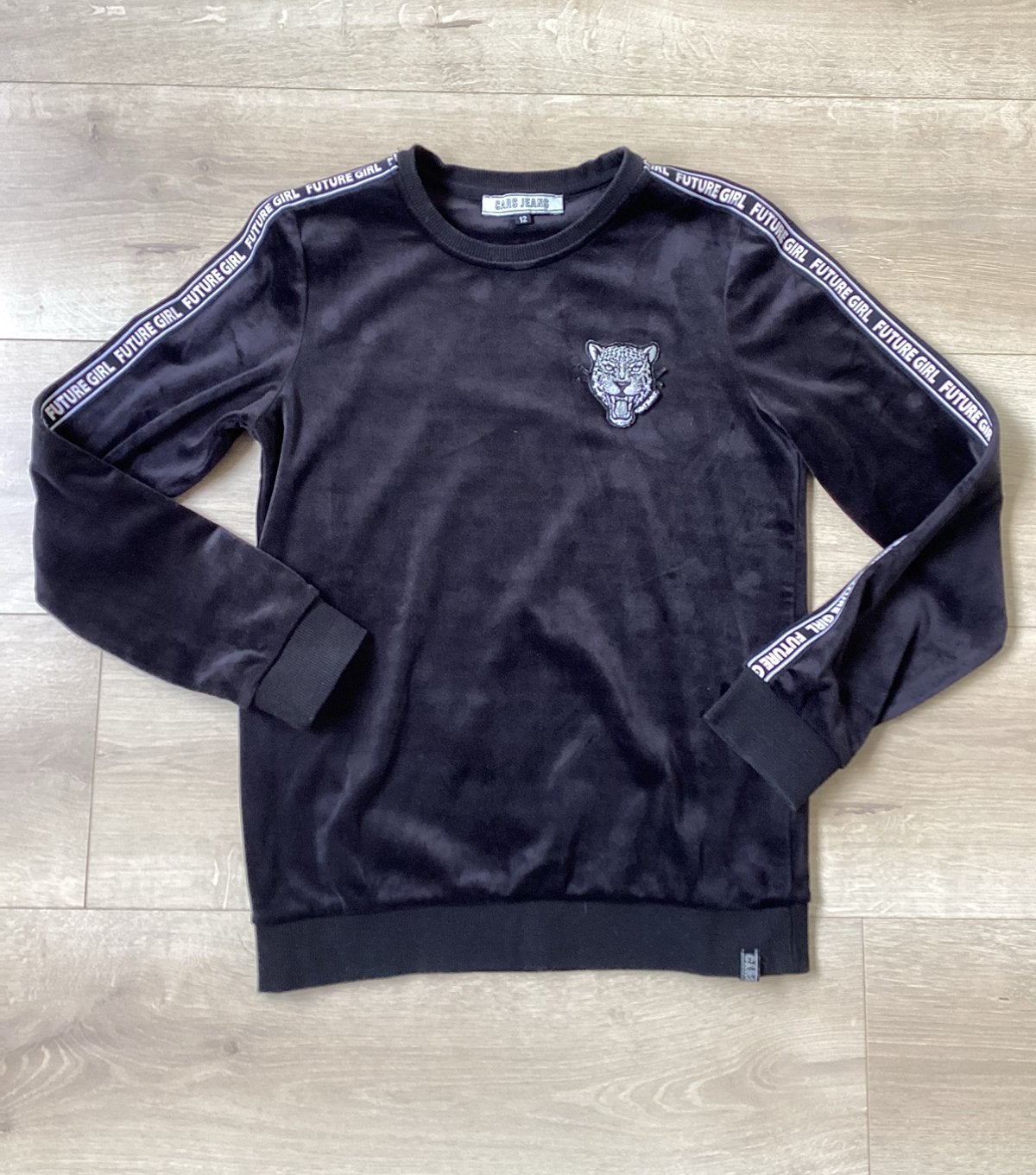 Sweater trui Cars zwart  velours maat 12 nieuwstaat, Ophalen of Verzenden, Zo goed als nieuw, Meisje, Trui of Vest