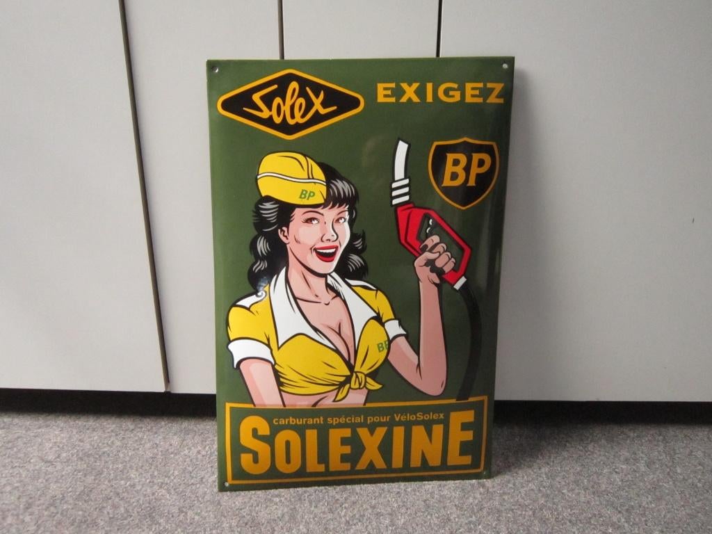 SOLEXINE BP EMAILLE RECLAMEBORD, Verzamelen, Ophalen, Gebruikt, Reclamebord