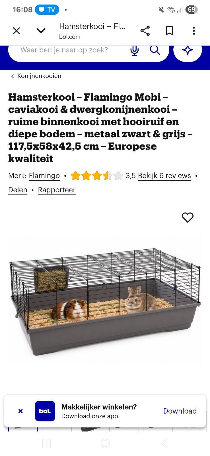 Flamingo Mobi- Hamsterkooi - Ruime binnenkooi met hooiruif -, Ophalen of Verzenden