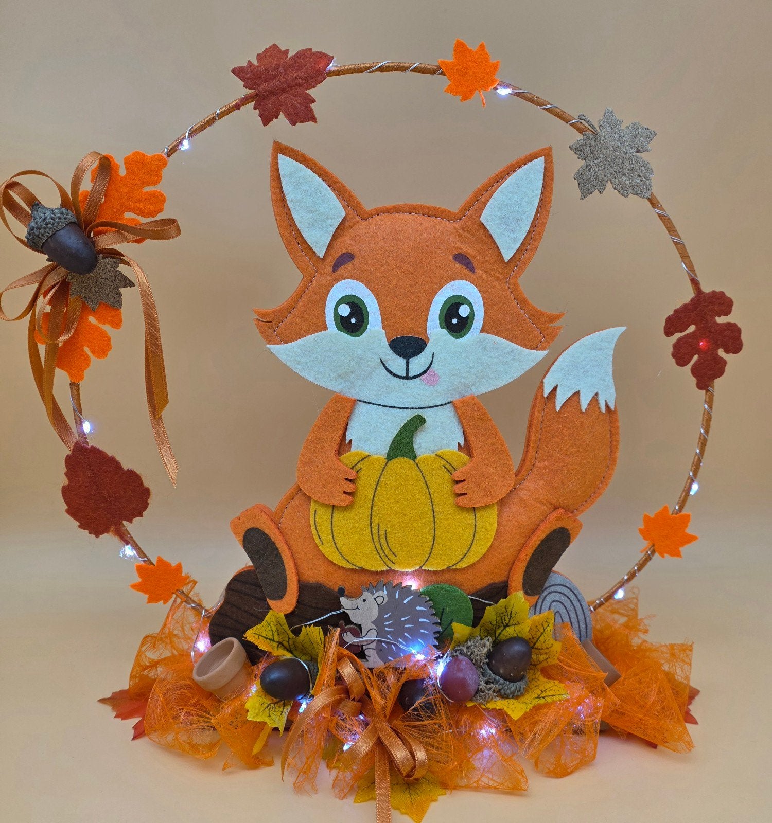 Herfstdecoratie met LED-lampjes - 30cm doorsnede, Ophalen of Verzenden, Nieuw, Oranje, Modern