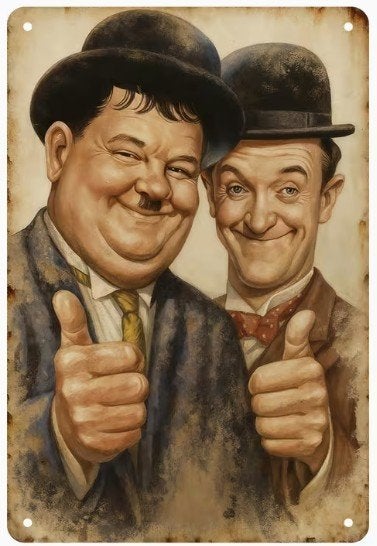 Metalen wandbord met Stan Laurel en Oliver Hardy., Verzamelen, Verzenden, Nieuw, Film, Overige typen
