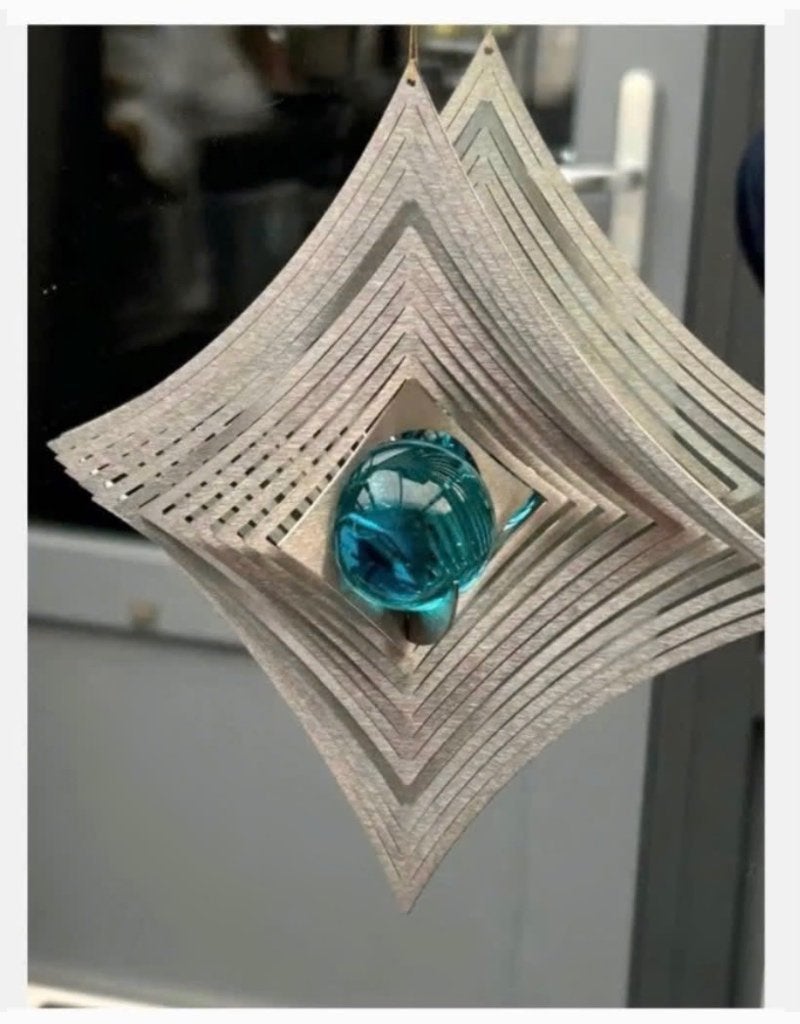 Blauwe bol metalen windvanger, draait in de wind 13 x 13 cm, Tuin en Terras, Ophalen of Verzenden, Zo goed als nieuw, X, X