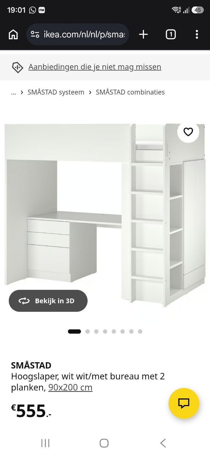 IKEA SMÅTAD Hoogslaper met bureau en opbergruimte, Ophalen, Gebruikt, Eenpersoons, 200 cm