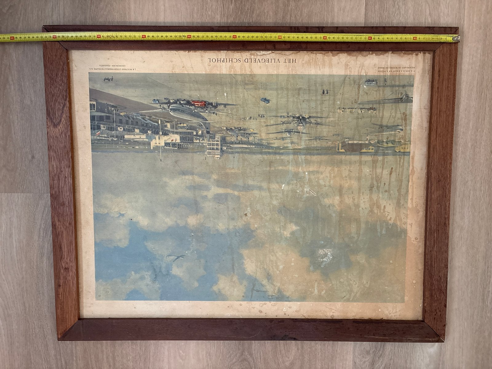 Vintage Schiphol Vliegveld Print - R. Prins, Antiek en Kunst, Ophalen of Verzenden, Stad- en Dorpsgezichten