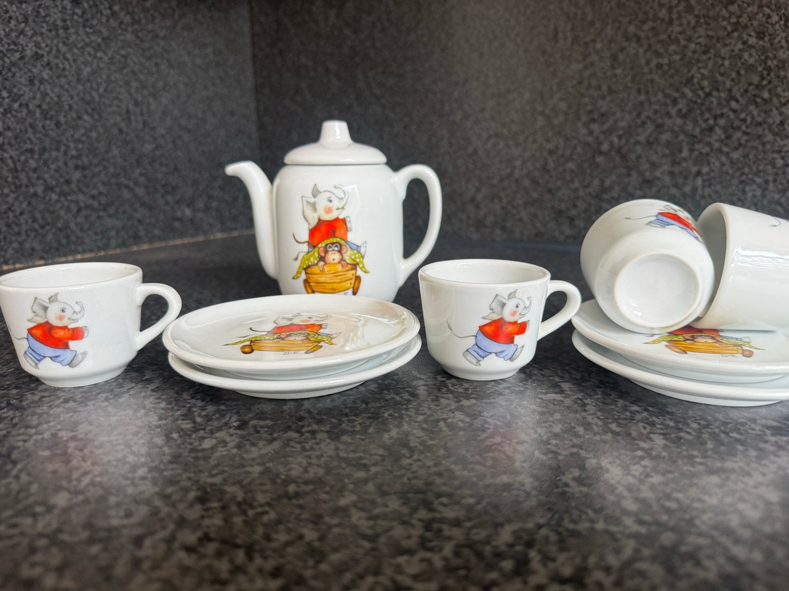 Vintage Van Nelle's Piggelmee Theepot met Schoteltjes, Ophalen of Verzenden