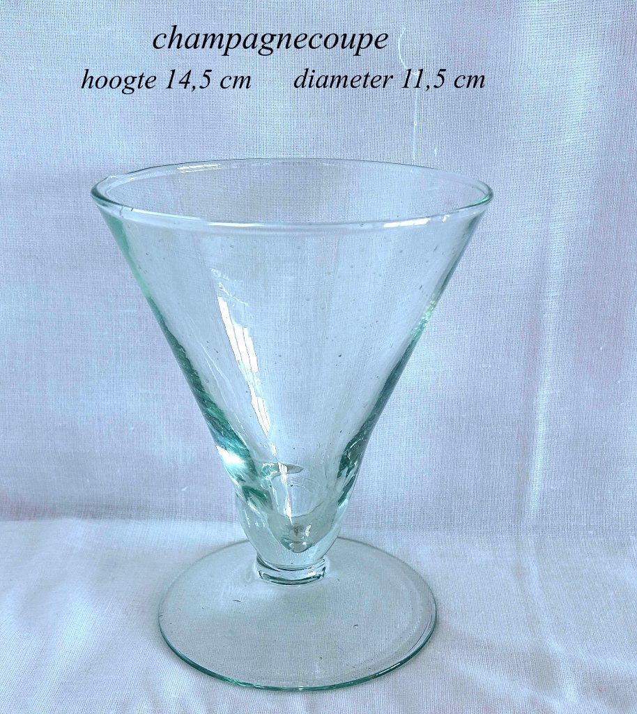 Champagne Coupe voet 14,5h Groen Luchtbellen Glas Kristal, Antiek en Kunst, Antiek | Glas en Kristal, Ophalen