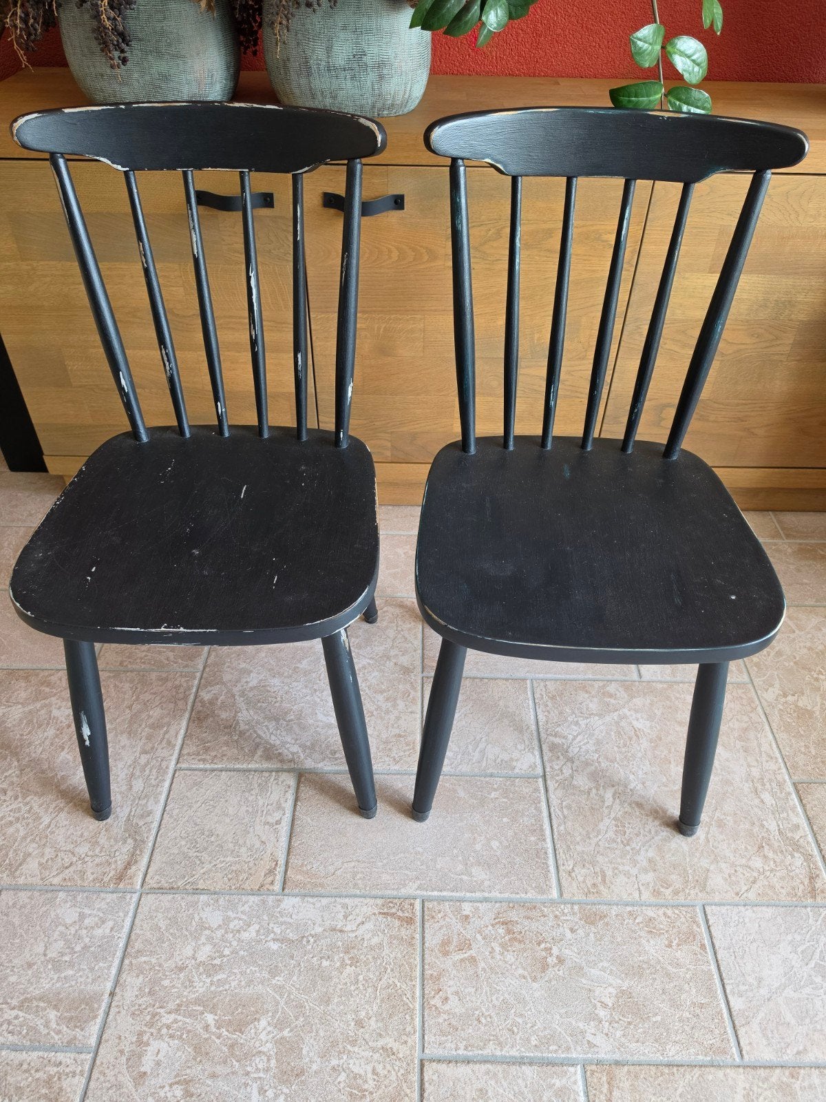 Set van 2 houten eetkamerstoelen - Zwart, Huis en Inrichting, Ophalen, Gebruikt, Twee, Zwart