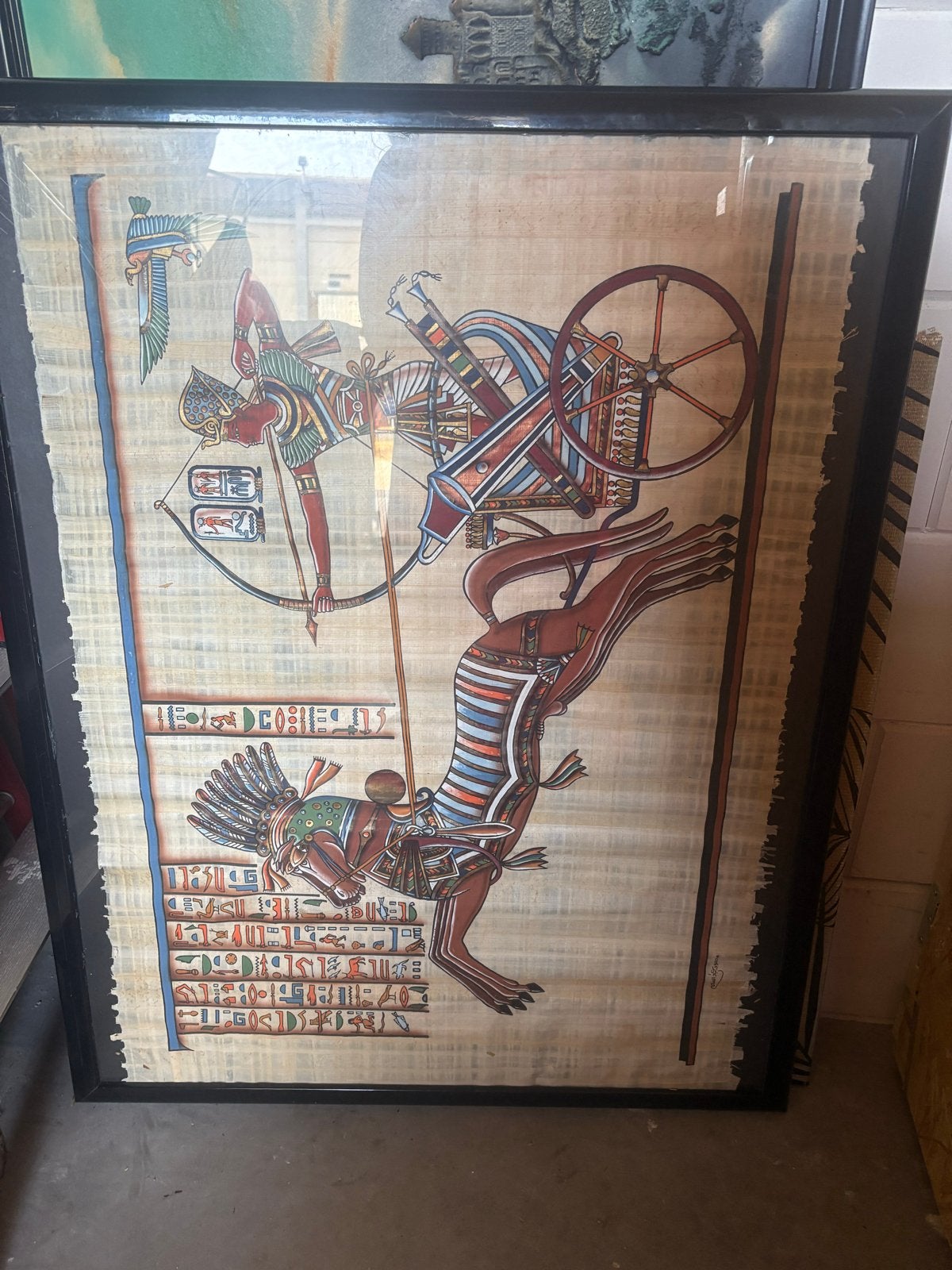 Handgeschilderd Egyptisch Papyrus: Farao Ramses II, Antiek en Kunst, Kunst | Niet-Westerse kunst, Ophalen, Schilderij, Papier/karton
