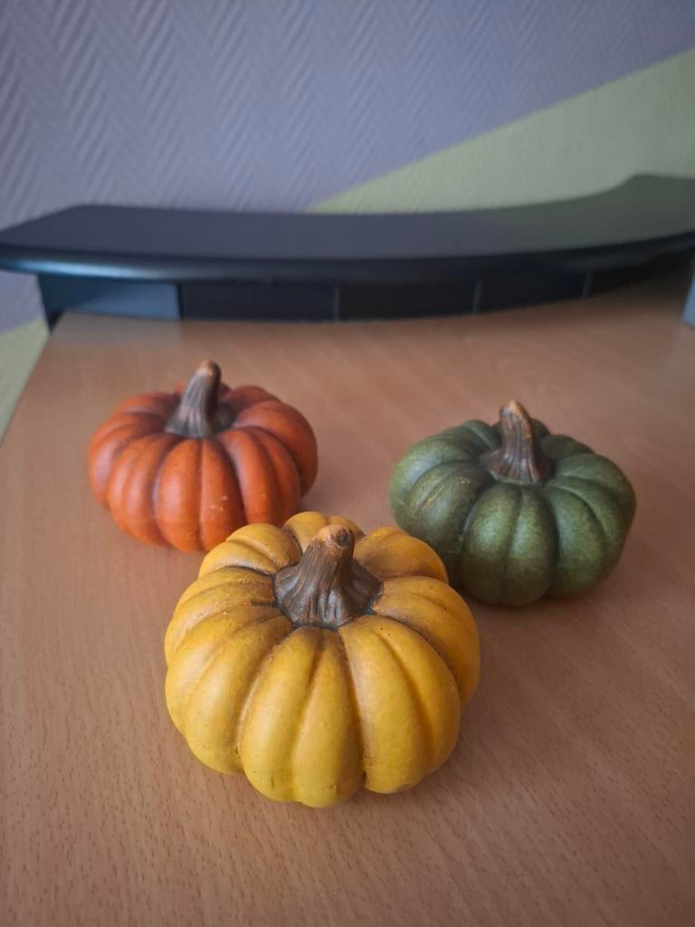 3 Holle Pompoenen - Decoratie, Ophalen, Zo goed als nieuw, Meerkleurig, Overige materialen