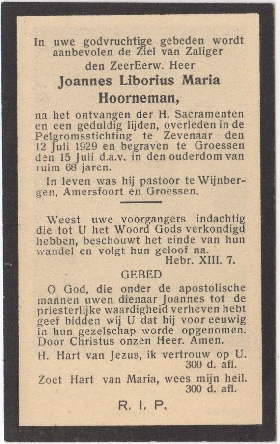 Pastoor Joannes Hoornemans 1861 Elst + 1929 Zevenaar, 68 jr, Verzamelen, Verzenden