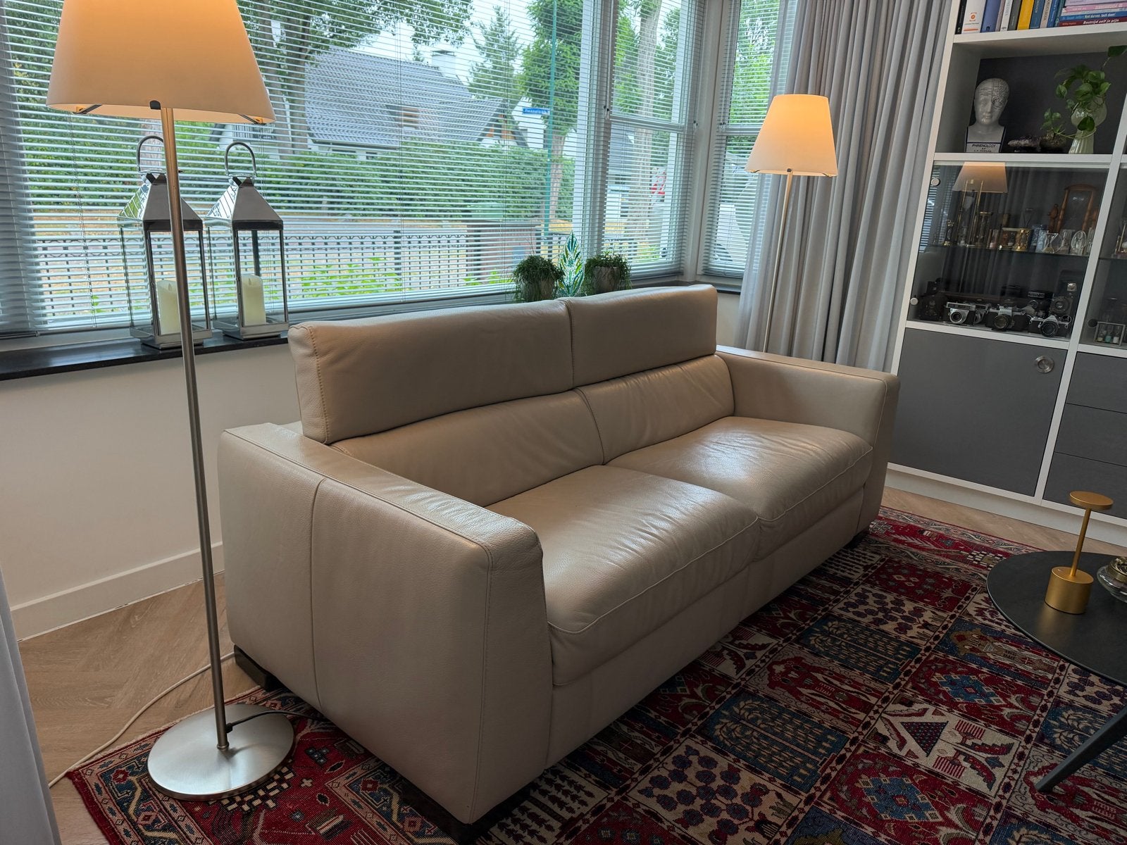 ITALSOFA Italiaans beige leren bank met relaxfunctie 210cm, Ophalen, Strak modern, Gebruikt, Driepersoons