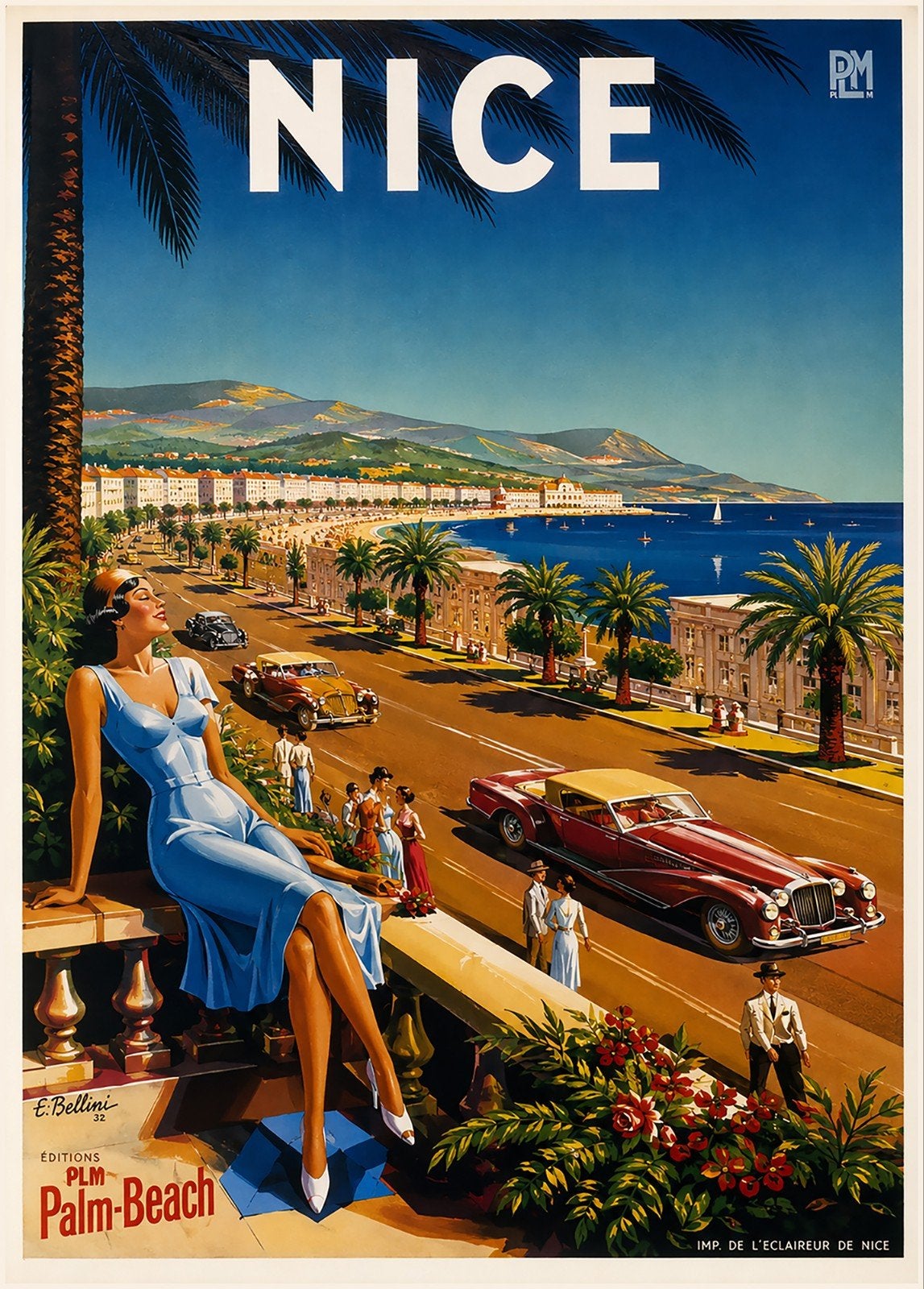 Vintage Nice Cote d'Azur Art Deco Reclameposter, Rechthoekig Staand, Ophalen of Verzenden, Zo goed als nieuw, A1 t/m A3