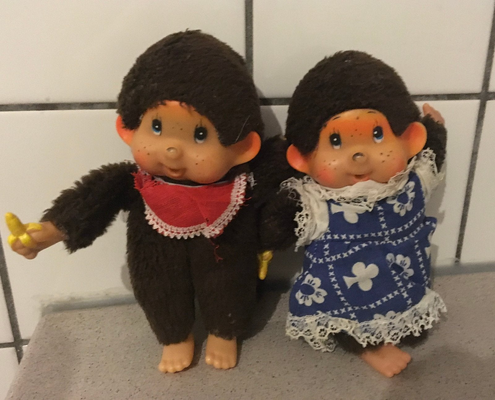 2 vintage Monchichi Monchhichi aapjes, Ophalen of Verzenden, Zo goed als nieuw, Overige typen