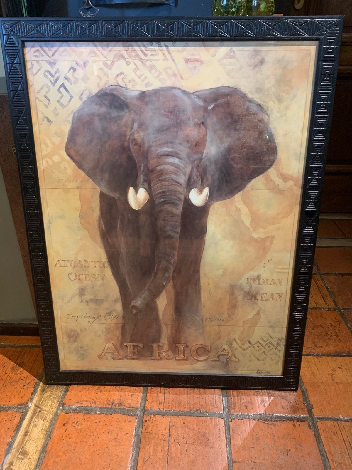 Ingelijste poster met glas  met afbeelding olifant, Ophalen, Zo goed als nieuw, Foto of Poster, 75 cm of meer