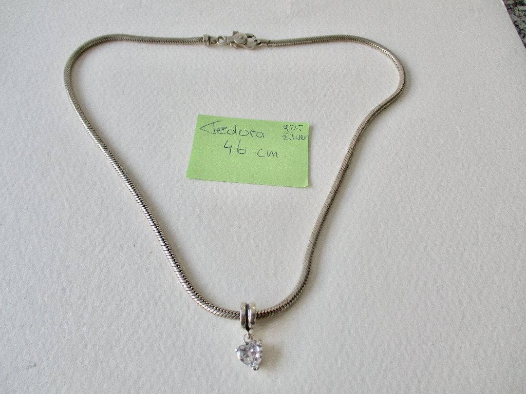 Zilveren TEDORA snake schakel ketting 46 cm. 925 zilver, Met hanger, Verzenden, Zo goed als nieuw, Zilver