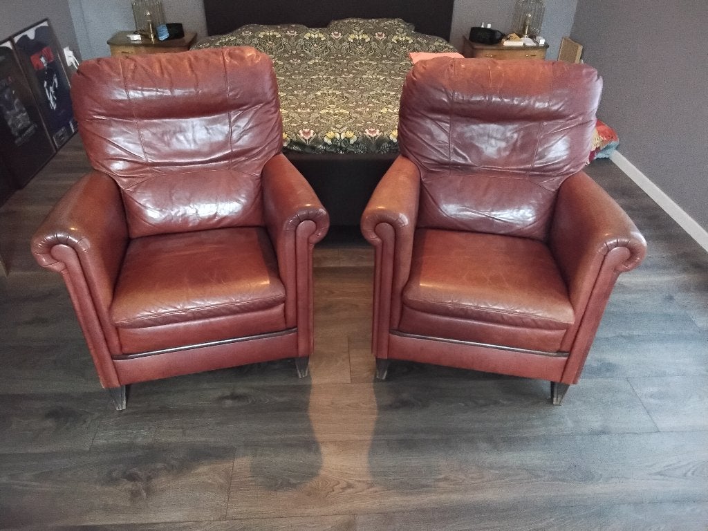 2 prachtige fauteuils, Ophalen, Gebruikt, 75 tot 100 cm, Leer