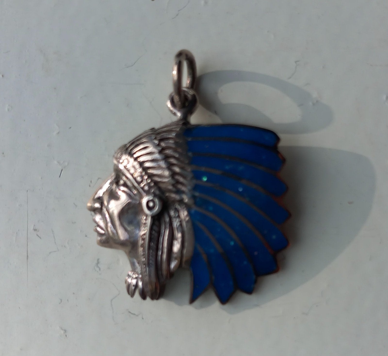 Navajo Sterling Zilveren Hanger - Opperhoofd A+G, Ophalen of Verzenden