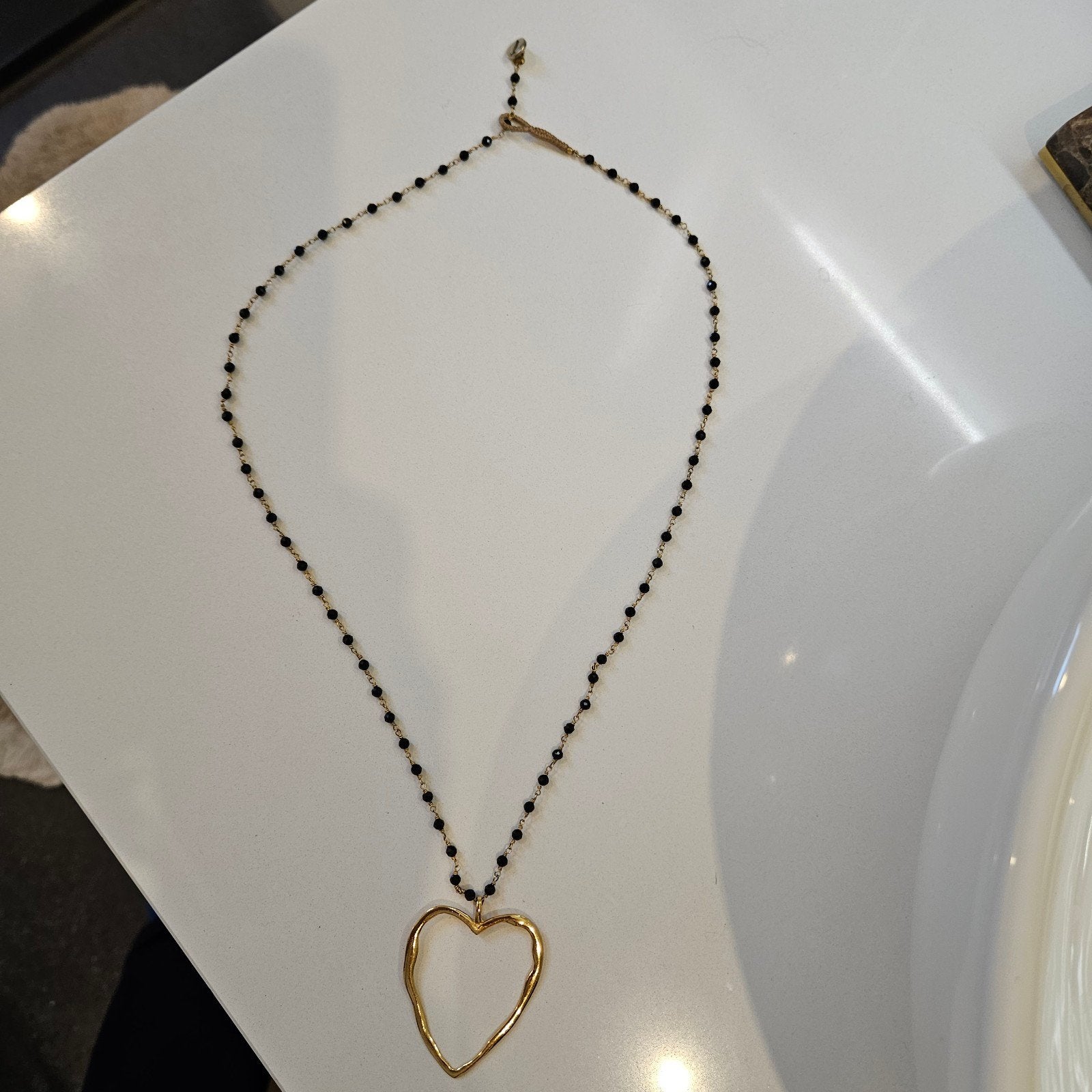 IBU Jewels Ketting Big Heart Goud Zwart, Sieraden, Tassen en Uiterlijk, Met hanger, Ophalen of Verzenden, Zo goed als nieuw, Goud