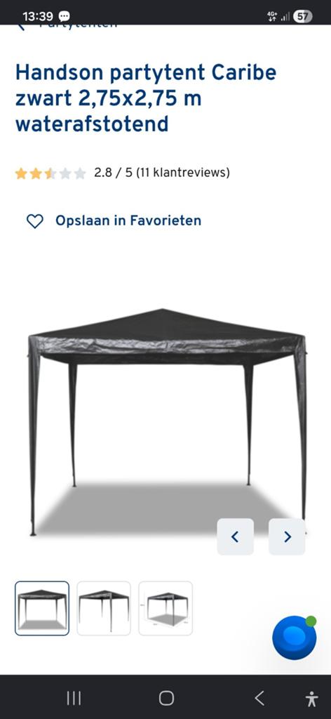 NIEUW!! Handson partytent Caribe zwart 2,75 x 2,75 van Gamma, Tuin en Terras, Partytenten, Ophalen, Nieuw, Minder dan 5 meter