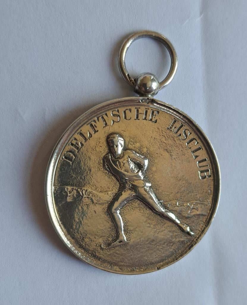 Delft / delftsche ijsclub zilveren penning of medaille, Postzegels en Munten, Penningen en Medailles, Ophalen of Verzenden, Zilver