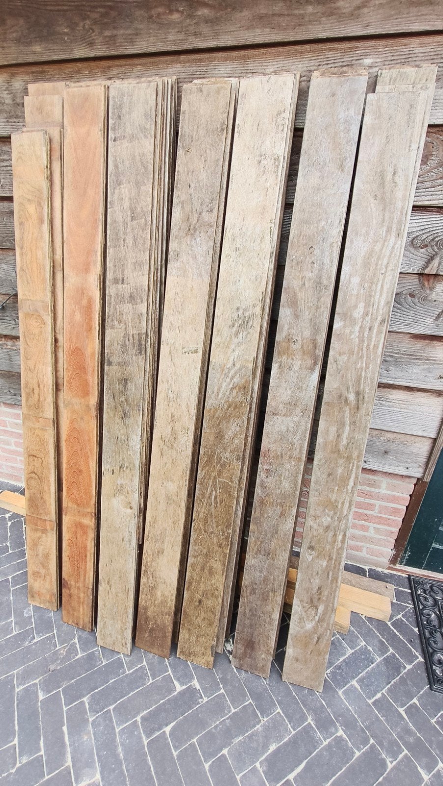 Terrasdelen / vlonderdelen hardhout met B-fix clips. 12,7m2., Ophalen, Gebruikt, Hout