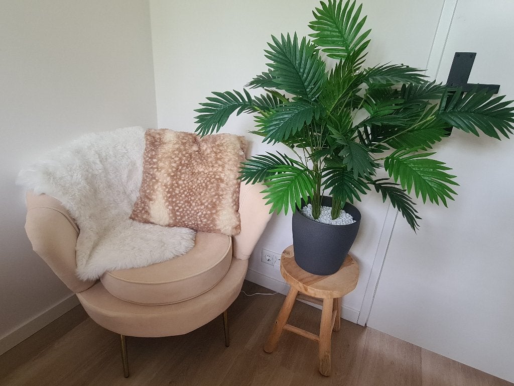 Luxe kunstpalm 120 cm inclusief designpot en sierstenen, Ophalen, Groen, Kunstplant, Overige materialen