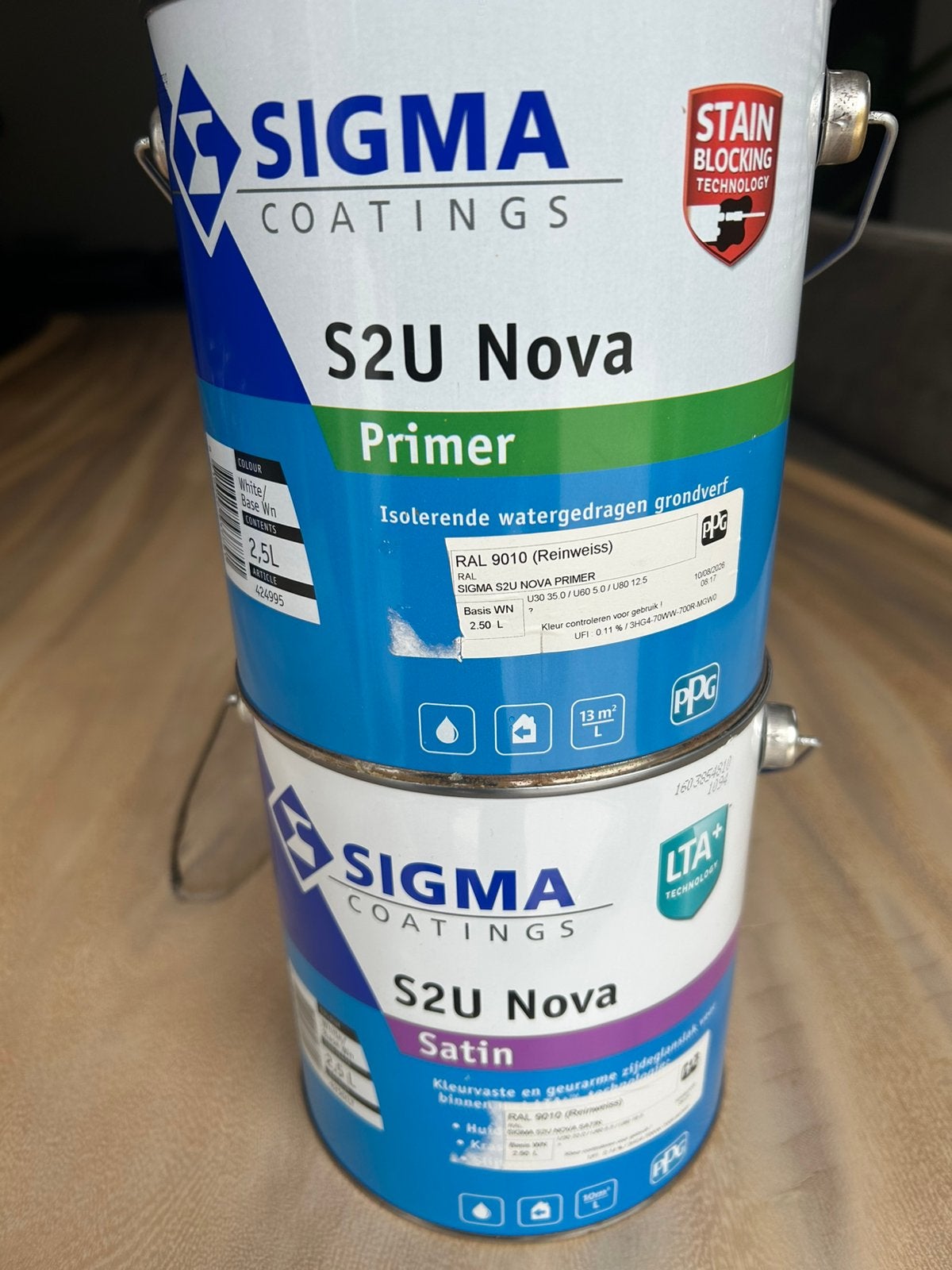 Verf Sigma S2U Nova Primer + Satin – RAL 9010 NIEUW, 5 tot 10 liter, Wit, Nieuw, Ophalen of Verzenden