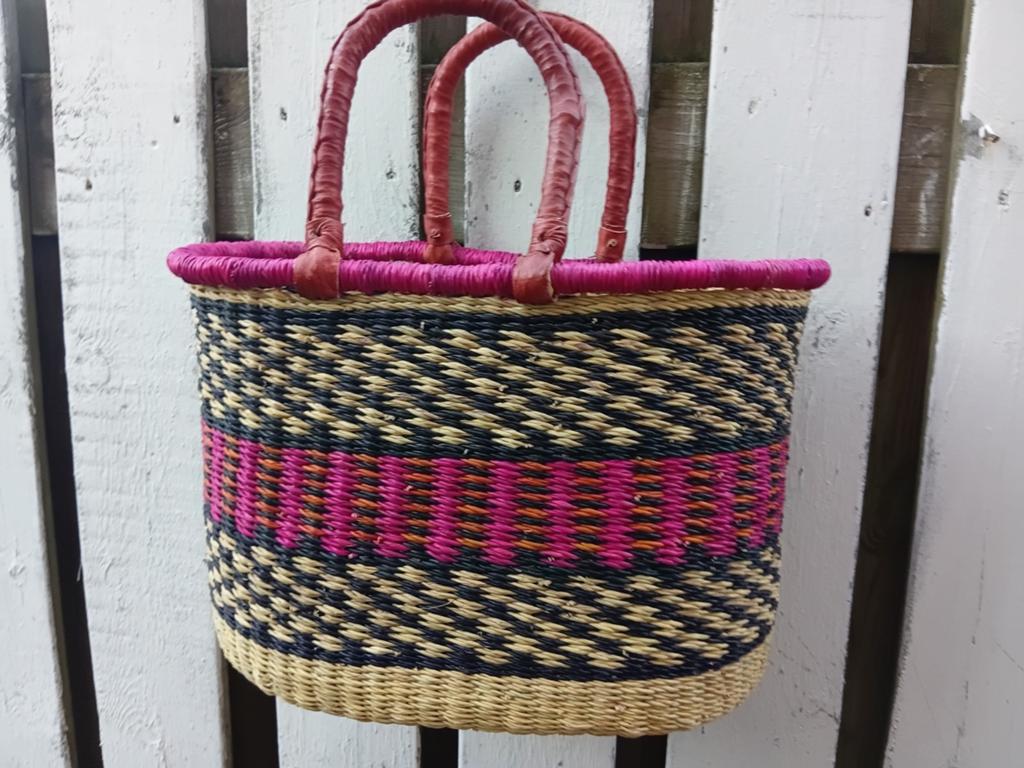 Ghana shopper Bolgatanga 2 lederen handvatten 50x38 cm, Overige materialen, Mand, Nieuw, Ophalen of Verzenden