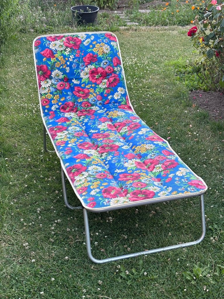 Vintage ligbed uit West-Duitsland, Tuin en Terras, Ophalen, Gebruikt, Metaal, Inklapbaar