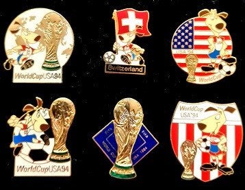 World Cup U.S.A. 94 set pins- 6 stuks, Verzenden, Zo goed als nieuw, Sport, Speldje of Pin