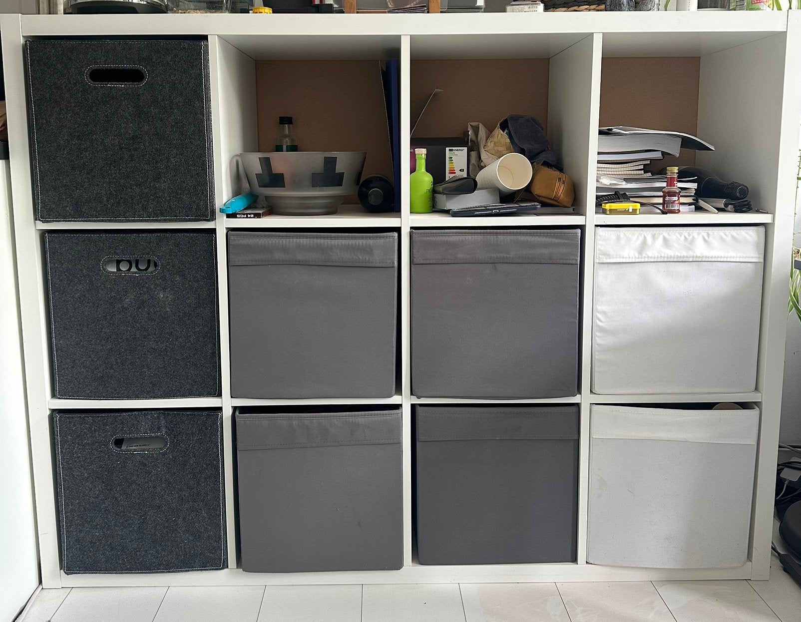 IKEA KALLAX kast wit 4x3 vakken incl. bakken | roomdivider, Ophalen, 5 laden of meer, Zo goed als nieuw, Minder dan 100 cm