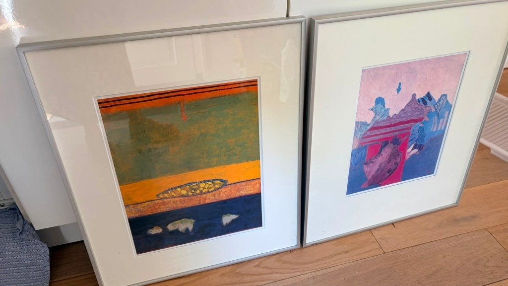 Set van 2 ingelijste moderne kunstwerken / abstracte kunst, Ophalen