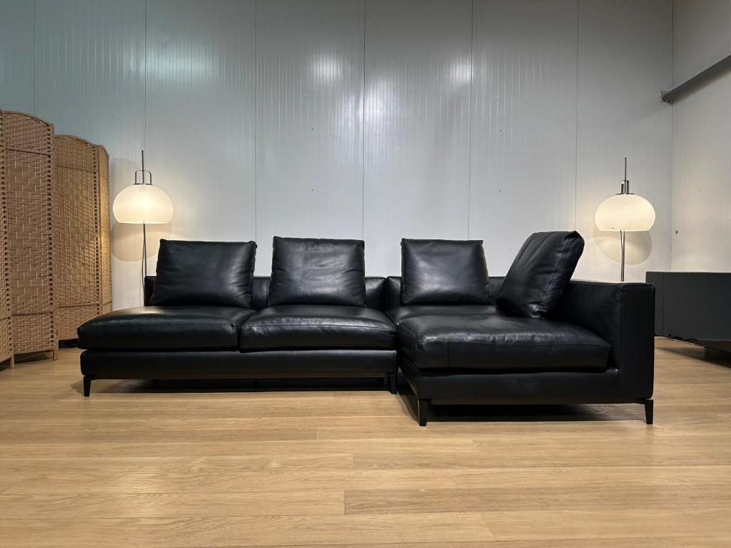 ZGAN Minotti Andersen Hoekbank Zwart Leer NP €27.5k, 250 tot 300 cm, Minotti, Hoekbank, Leer