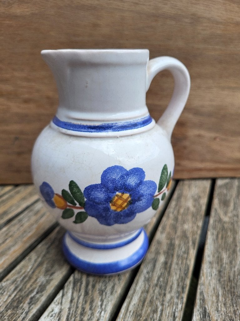 Vintage kleine witte vaas, blauwe bloem, Ophalen of Verzenden