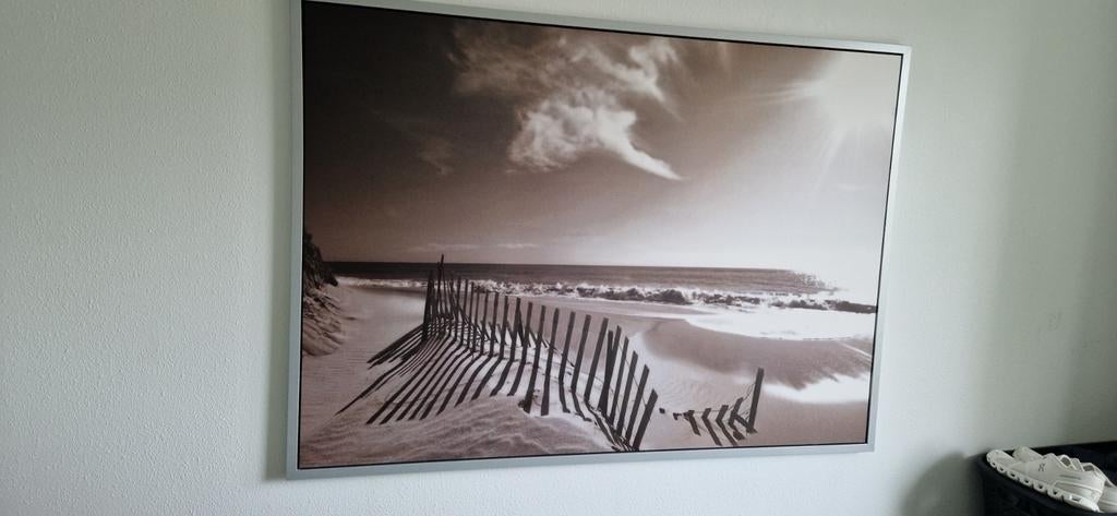 Grote ingelijste strandfoto - sepia tinten, Ophalen, Gebruikt, 75 tot 100 cm, Foto of Poster