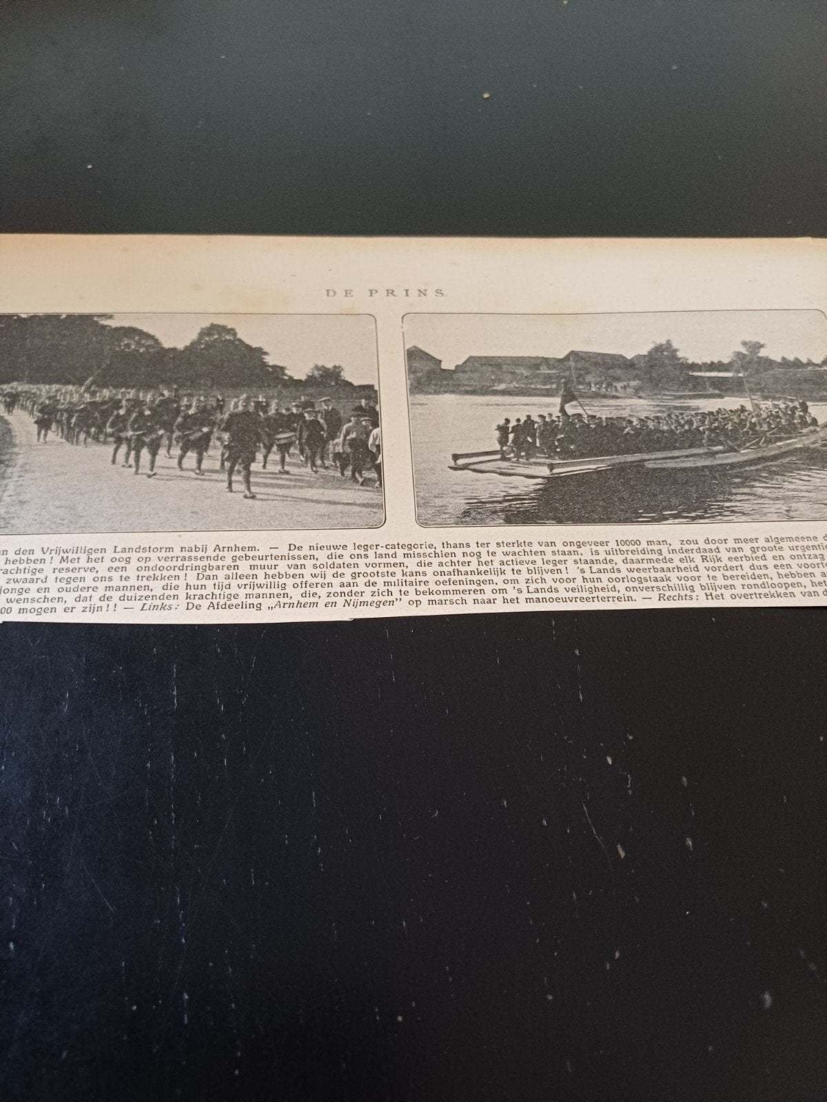 knipsel oefeningen vrijwillige landstorm Arnhem 1915, Ophalen of Verzenden, Landmacht, Nederland, Embleem of Badge