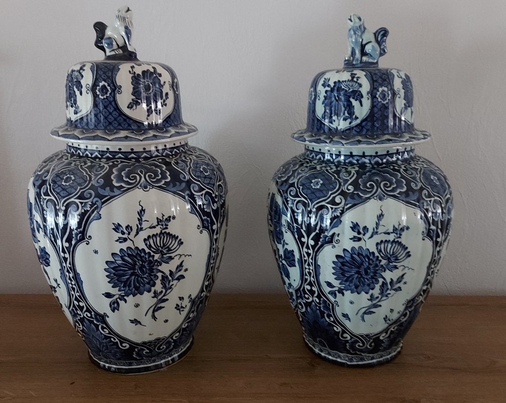 Prachtige set vintage Delfts blauwe dekselvazen, Ophalen