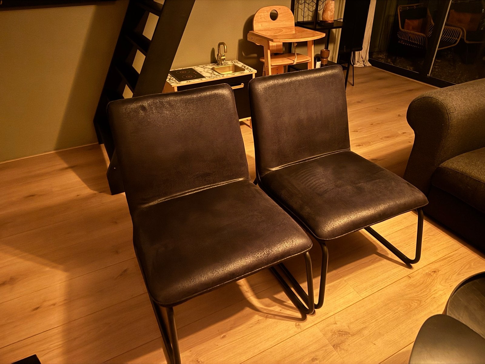 Set van 2 zwarte eetkamerstoelen, Huis en Inrichting, Gebruikt, Twee, Zwart, Ophalen of Verzenden