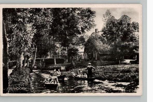 Giethoorn 2 prachtkaarten st 1950 zie info+anekdote, Verzenden, 1940 tot 1960, Gelopen, Overijssel