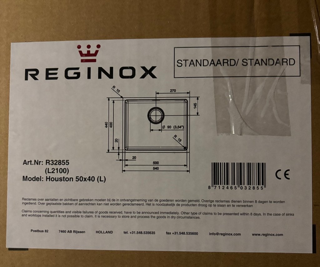 REGINOX RVS Spoelbak, Ophalen, Nieuw