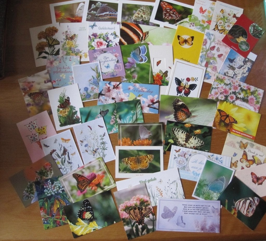 partijtje met 45 verschillende nieuwe vlinder ansichtkaarten, Ophalen of Verzenden, 1980 tot heden, Ongelopen, Natuur
