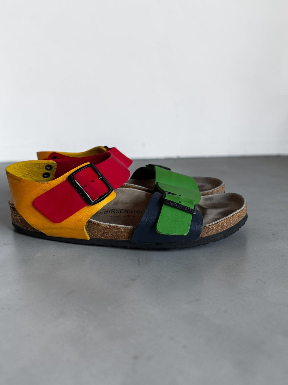 Birkenstock Milano colourblock Rainbow leren sandalen 40, Gedragen, Groen, Sandalen of Muiltjes, Ophalen of Verzenden